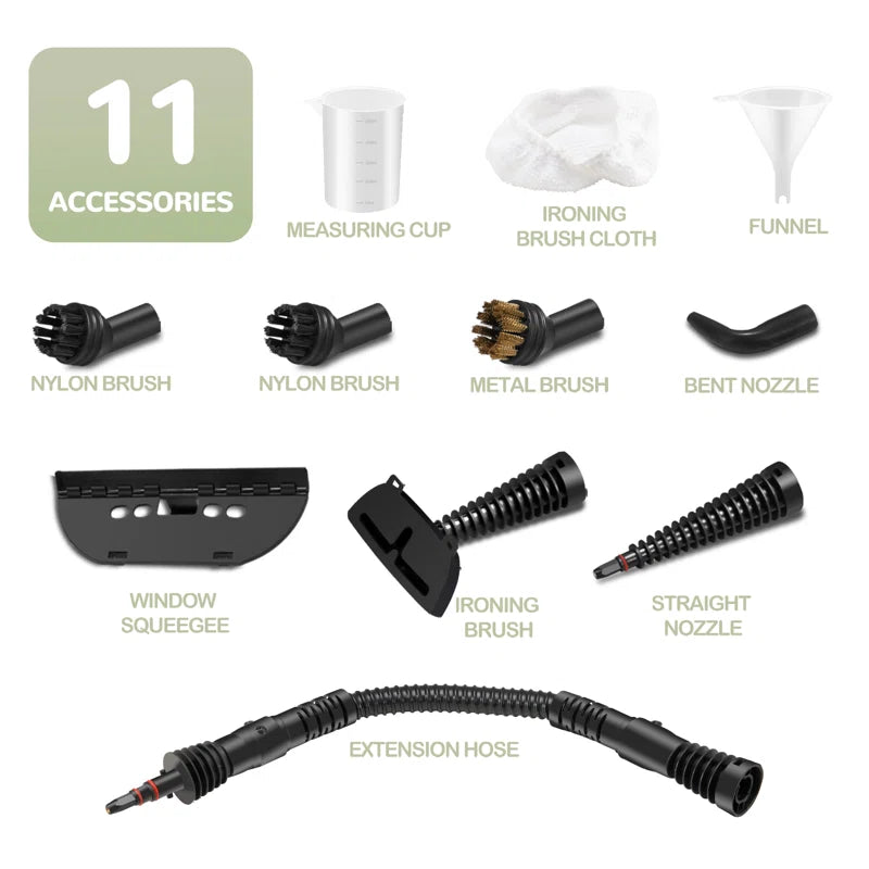 Powerful Handheld Steam Cleaner - Ultimate Portable Steamer with 11-Piece Accessory Set for All Your Cleaning Needs: Floors, Cars, Carpets, Upholstery, and More!