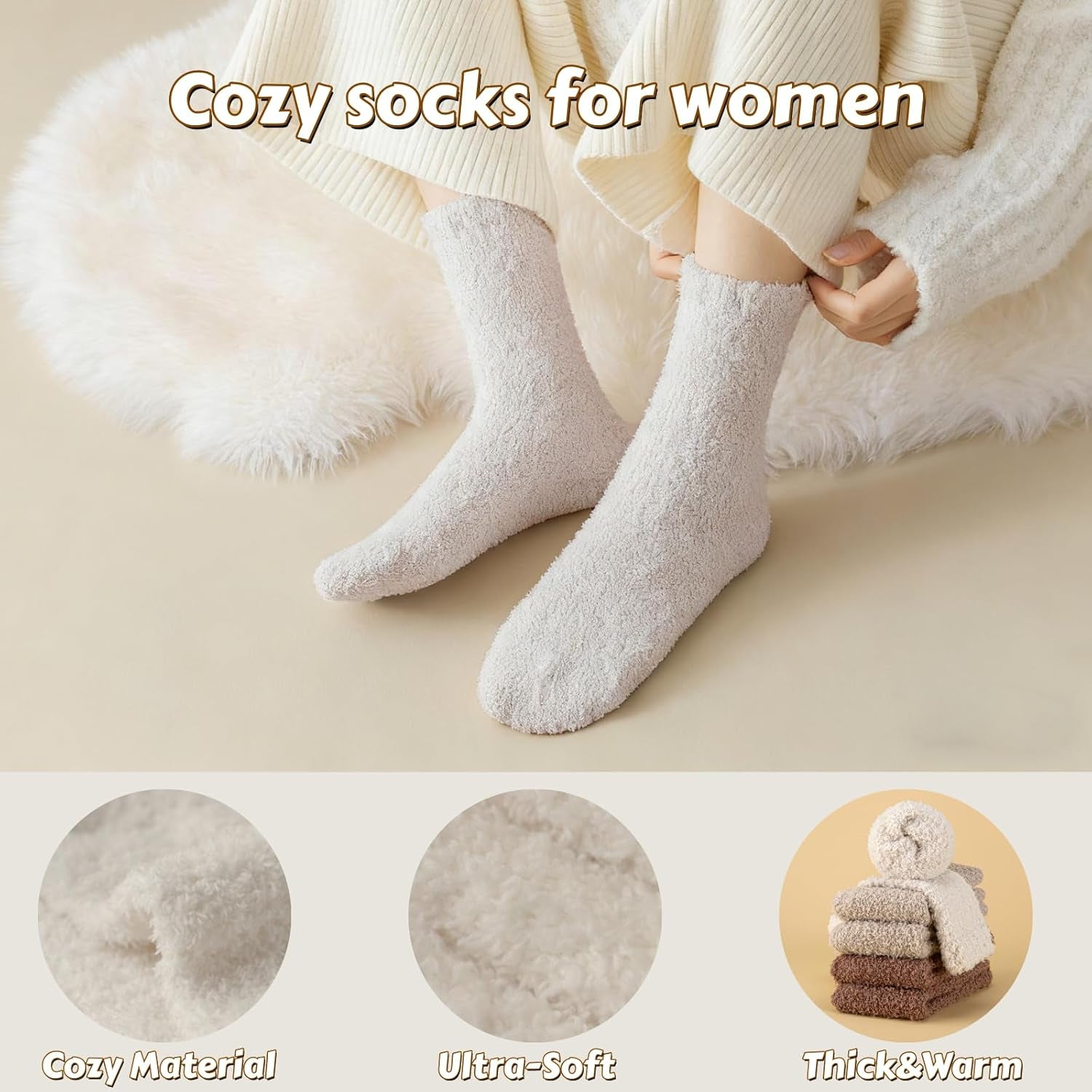 Indulge in Comfort: 3 Pairs of Luxe Cloud Fuzzy Socks for Women - Perfect Gift for Cozy Nights at Home