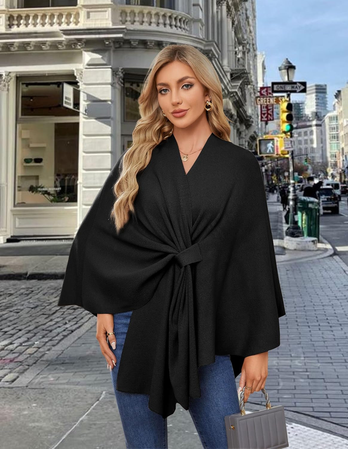 Elegant  Women's Soft Shawl Wrap - Cozy Open Front Poncho Sweater for All Seasons
