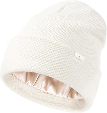 Satin Lined Beanie - Stylish Winter Hat for Women & Men, Reduces Frizz, Soft Slouchy Cuffed Design, Less Static
