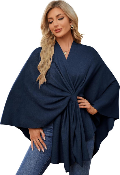 Elegant  Women's Soft Shawl Wrap - Cozy Open Front Poncho Sweater for All Seasons