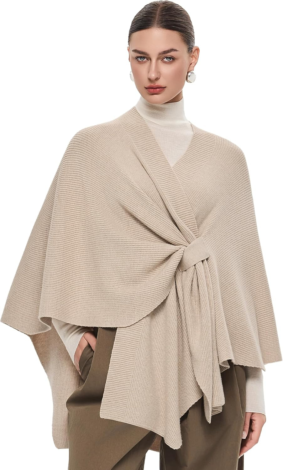 Elegant  Women's Soft Shawl Wrap - Cozy Open Front Poncho Sweater for All Seasons