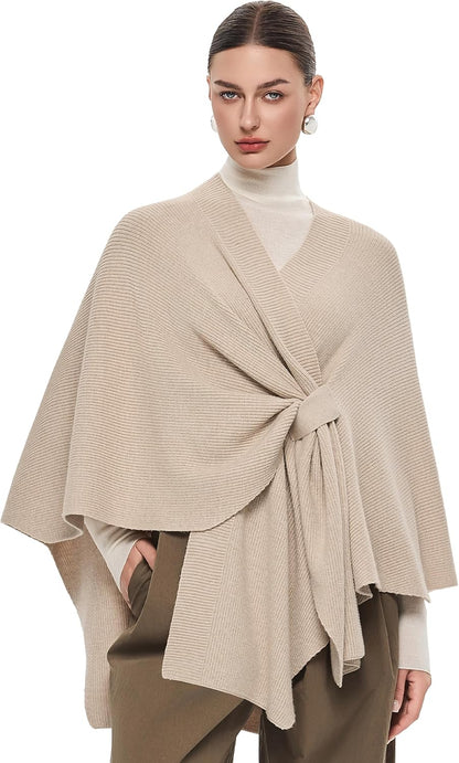 Elegant  Women's Soft Shawl Wrap - Cozy Open Front Poncho Sweater for All Seasons