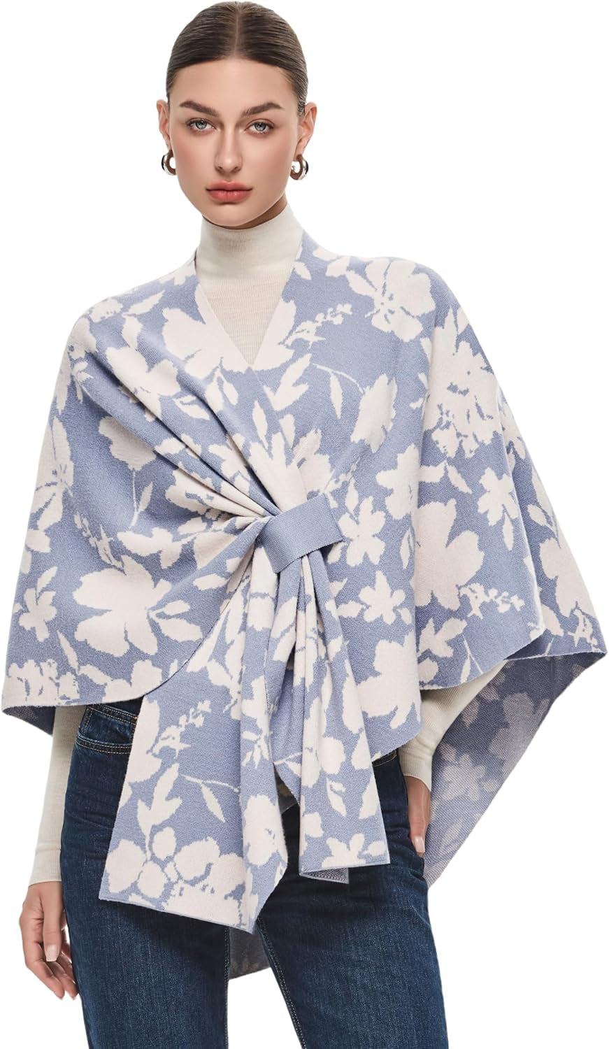 Elegant  Women's Soft Shawl Wrap - Cozy Open Front Poncho Sweater for All Seasons