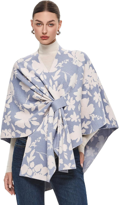 Elegant  Women's Soft Shawl Wrap - Cozy Open Front Poncho Sweater for All Seasons