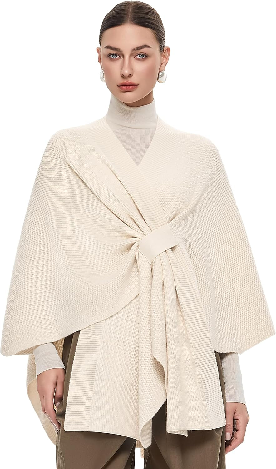 Elegant  Women's Soft Shawl Wrap - Cozy Open Front Poncho Sweater for All Seasons