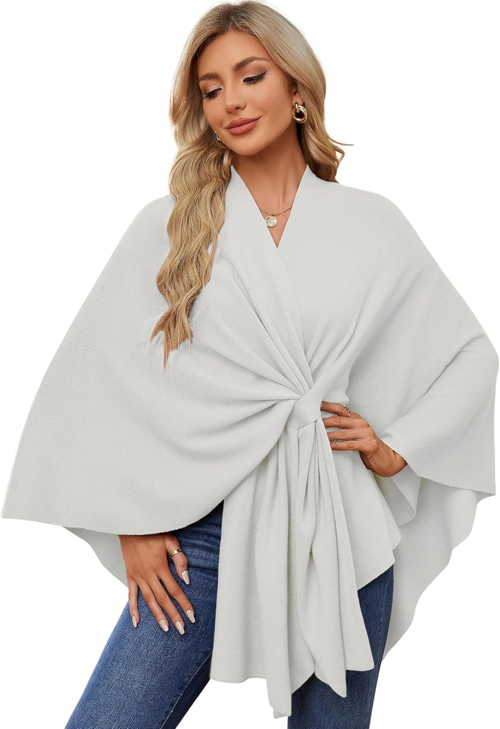 Elegant  Women's Soft Shawl Wrap - Cozy Open Front Poncho Sweater for All Seasons