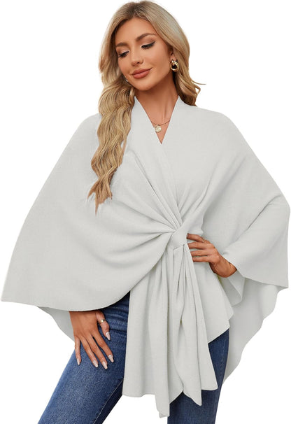Elegant  Women's Soft Shawl Wrap - Cozy Open Front Poncho Sweater for All Seasons