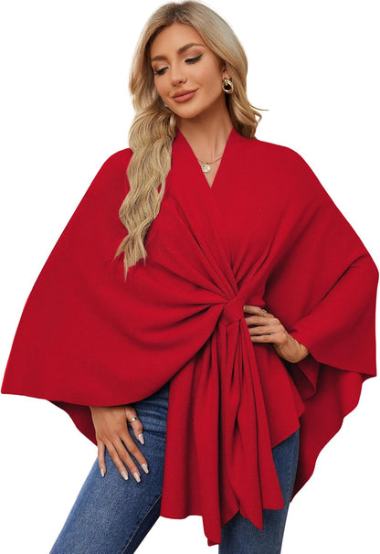 Elegant  Women's Soft Shawl Wrap - Cozy Open Front Poncho Sweater for All Seasons