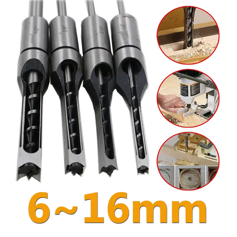6-16Mm HSS Square Hole Drill Set for Woodworking - Auger Mortising Chisel Tools for DIY Furniture Projects