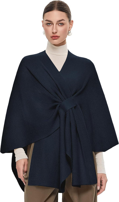 Elegant  Women's Soft Shawl Wrap - Cozy Open Front Poncho Sweater for All Seasons