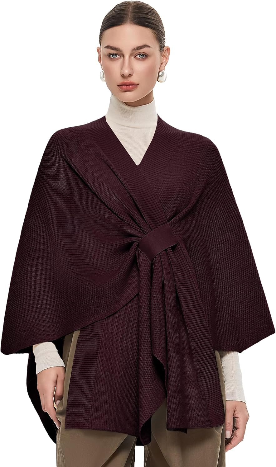 Elegant  Women's Soft Shawl Wrap - Cozy Open Front Poncho Sweater for All Seasons