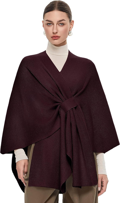 Elegant  Women's Soft Shawl Wrap - Cozy Open Front Poncho Sweater for All Seasons