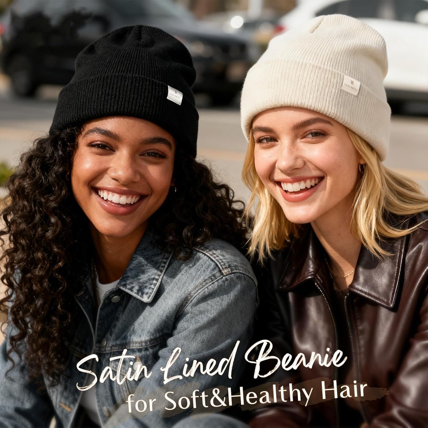 Satin Lined Beanie - Stylish Winter Hat for Women & Men, Reduces Frizz, Soft Slouchy Cuffed Design, Less Static