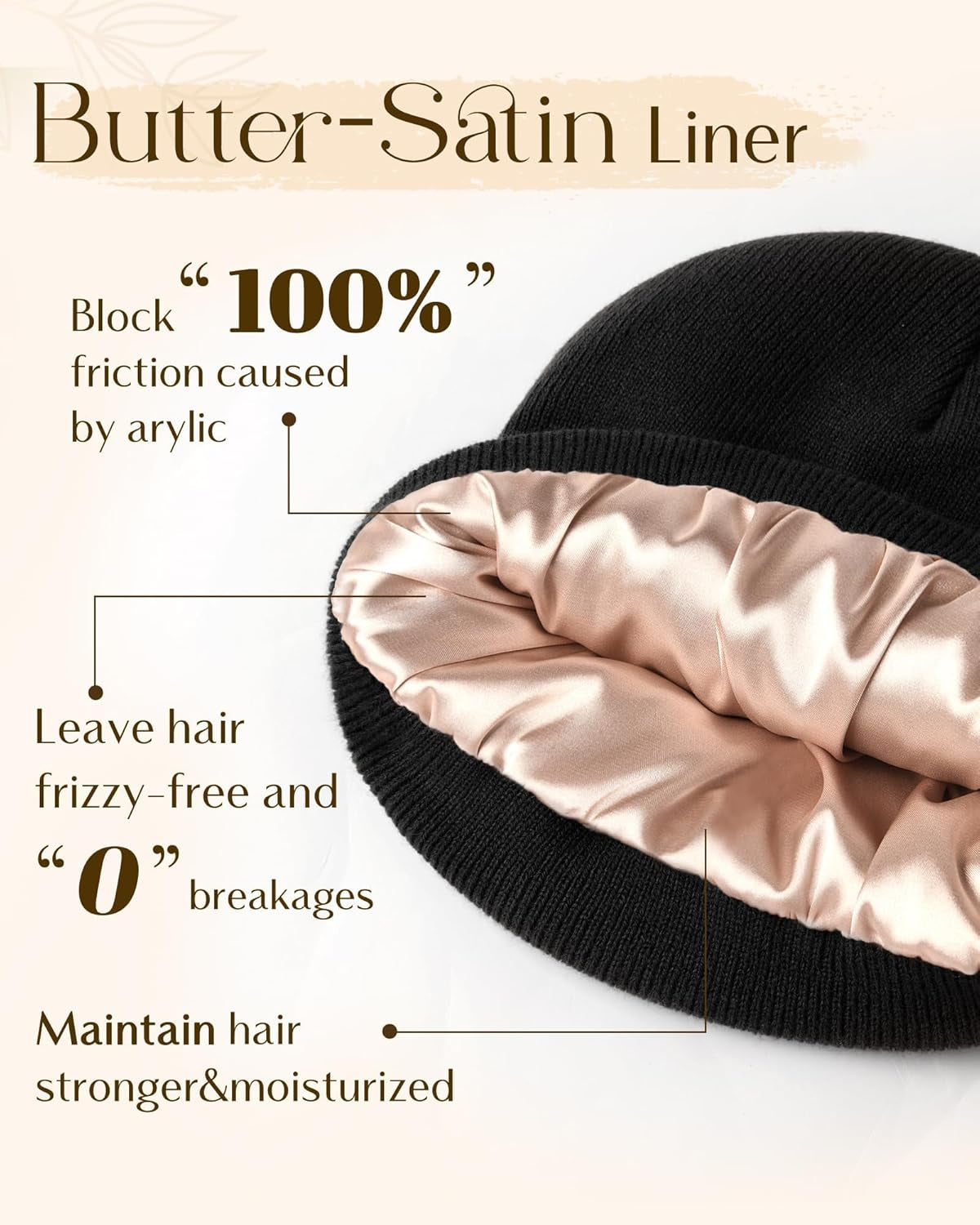 Satin Lined Beanie - Stylish Winter Hat for Women & Men, Reduces Frizz, Soft Slouchy Cuffed Design, Less Static