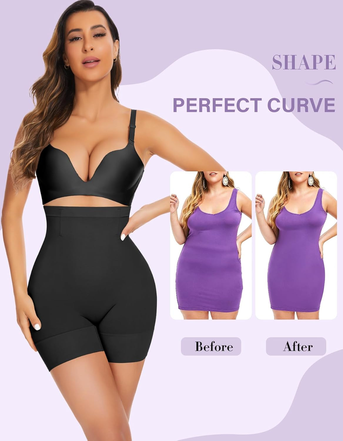 High Waisted Tummy Control Shapewear Shorts for Women - Thigh Slimmer Girdles Under Dress