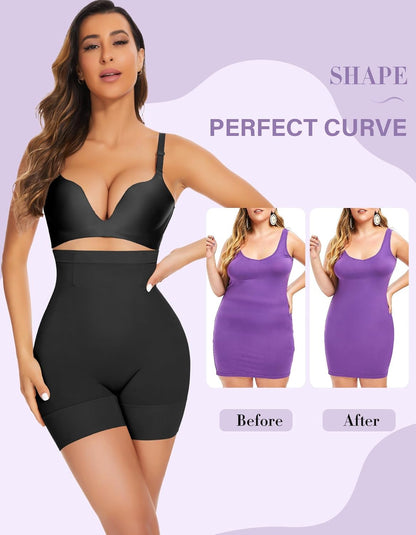 High Waisted Tummy Control Shapewear Shorts for Women - Thigh Slimmer Girdles Under Dress