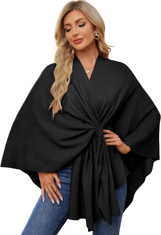 Elegant  Women's Soft Shawl Wrap - Cozy Open Front Poncho Sweater for All Seasons