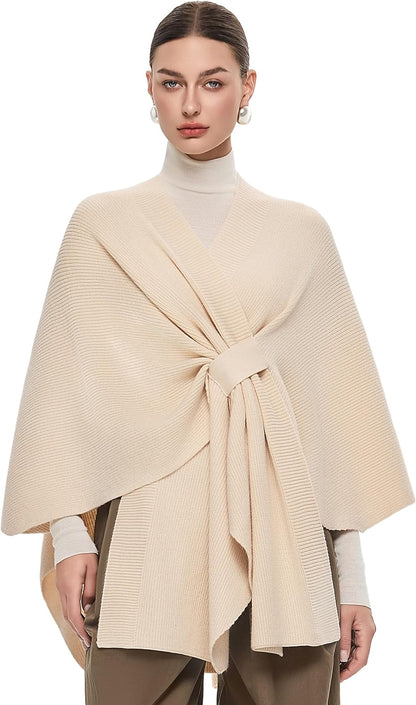 Elegant  Women's Soft Shawl Wrap - Cozy Open Front Poncho Sweater for All Seasons