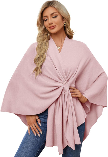 Elegant  Women's Soft Shawl Wrap - Cozy Open Front Poncho Sweater for All Seasons