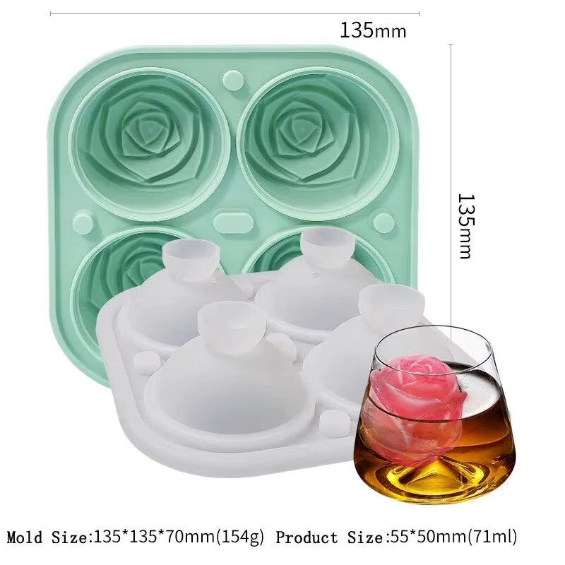 Large 3D Flower Ice Molds - Create 4 Giant Cute Ice Cubes with Silicone Rubber Tray
