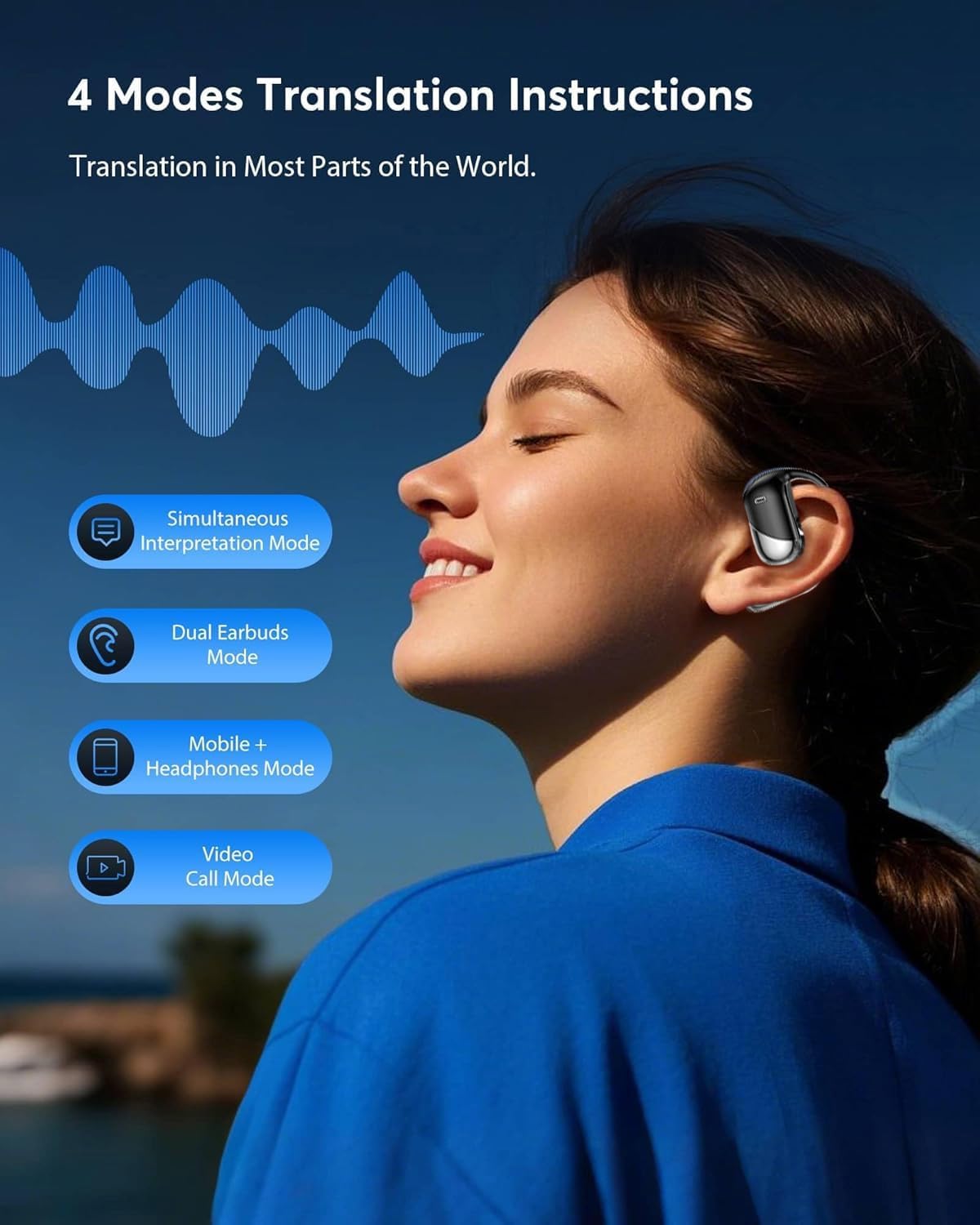 AI Translation Earbuds - Real-Time 144 Language Translator, 3-in-1 Device for Travel & Learning with Charging Cradle