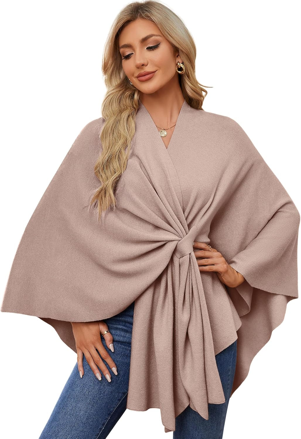 Elegant  Women's Soft Shawl Wrap - Cozy Open Front Poncho Sweater for All Seasons