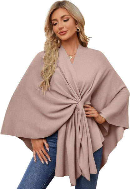 Elegant  Women's Soft Shawl Wrap - Cozy Open Front Poncho Sweater for All Seasons