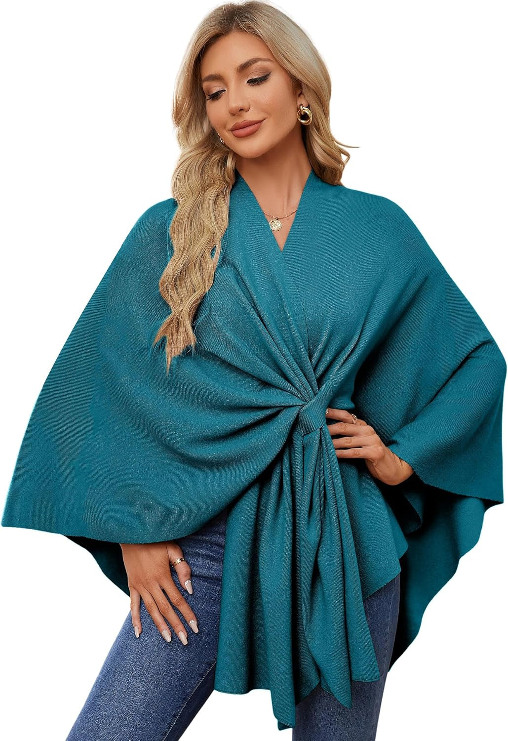 Elegant  Women's Soft Shawl Wrap - Cozy Open Front Poncho Sweater for All Seasons
