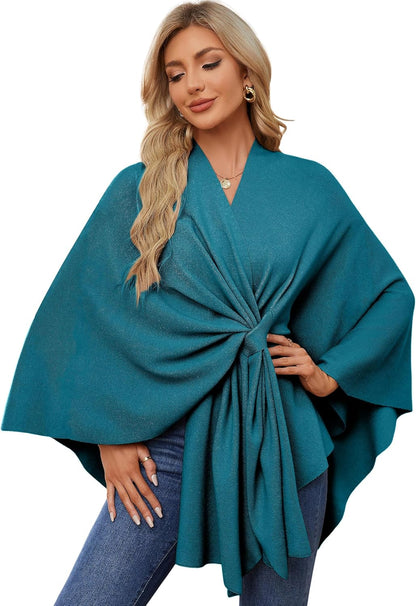 Elegant  Women's Soft Shawl Wrap - Cozy Open Front Poncho Sweater for All Seasons