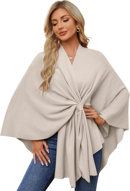 Elegant  Women's Soft Shawl Wrap - Cozy Open Front Poncho Sweater for All Seasons