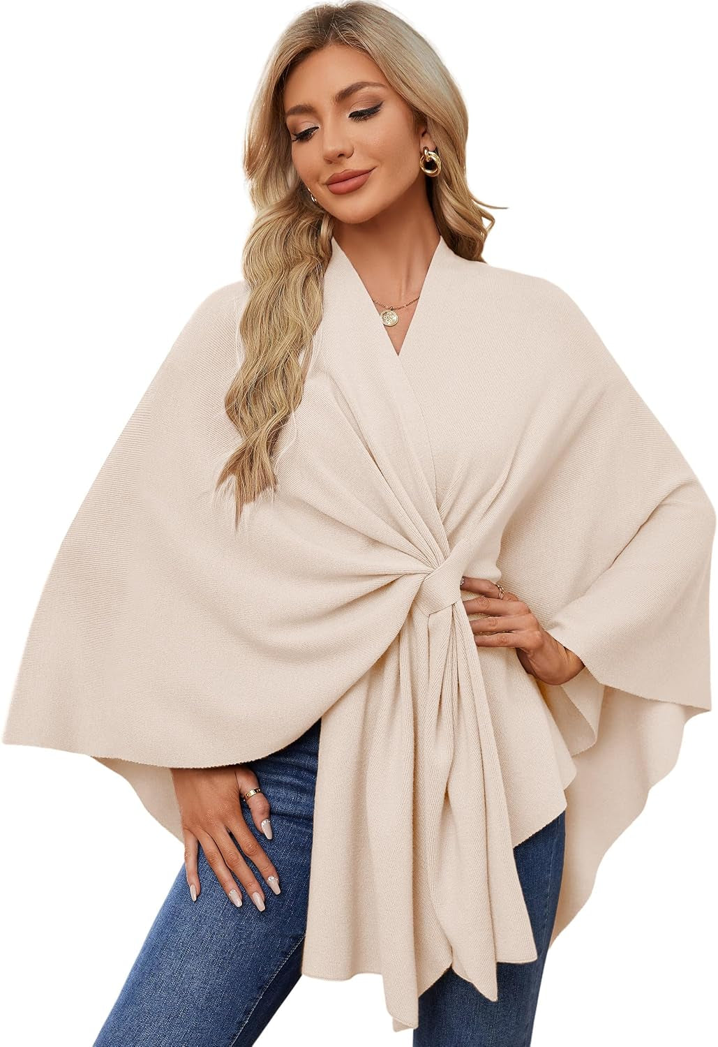 Elegant  Women's Soft Shawl Wrap - Cozy Open Front Poncho Sweater for All Seasons