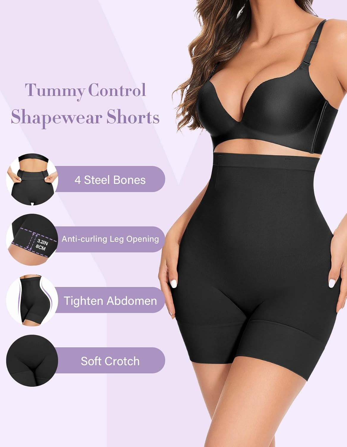 High Waisted Tummy Control Shapewear Shorts for Women - Thigh Slimmer Girdles Under Dress