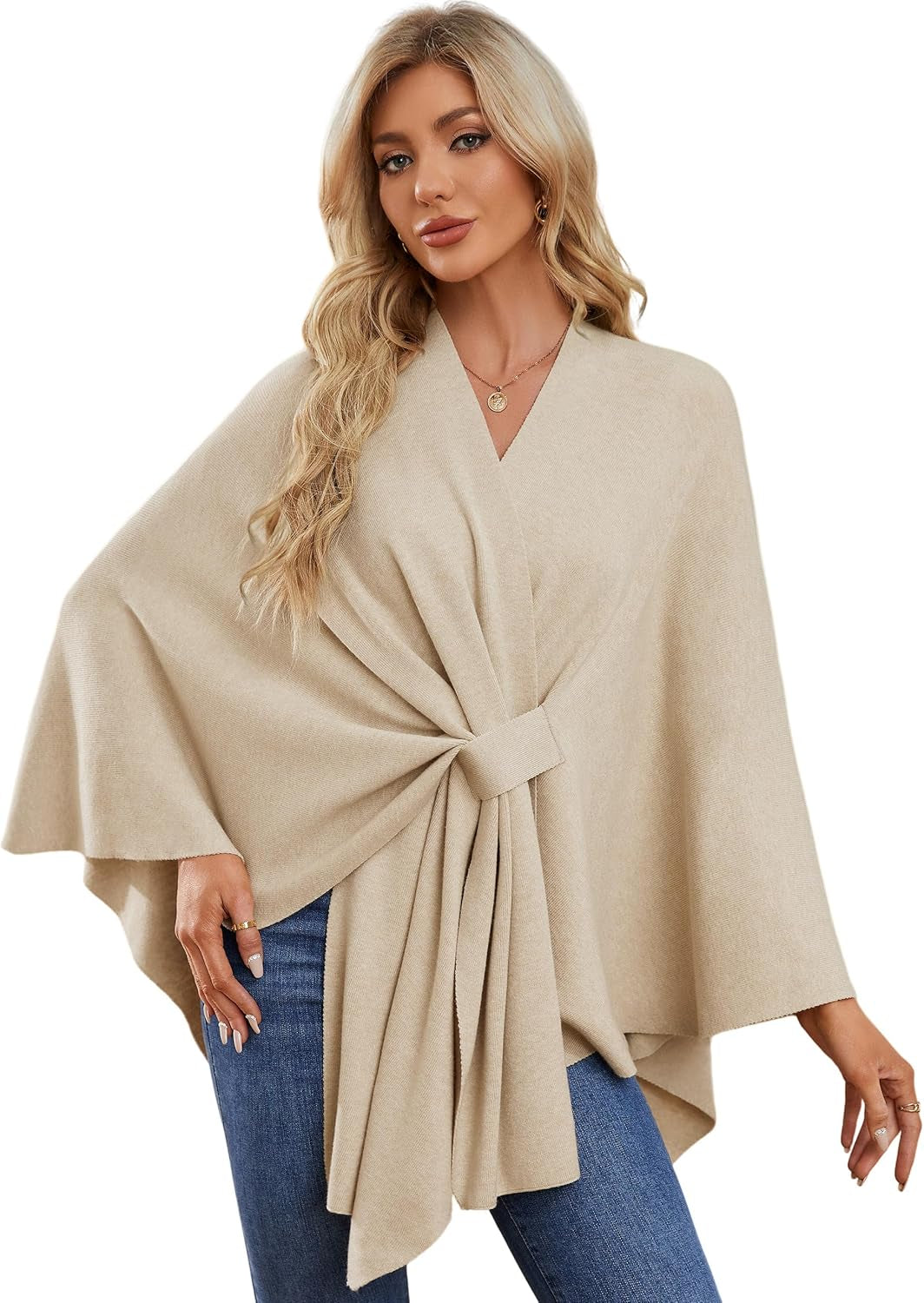 Elegant  Women's Soft Shawl Wrap - Cozy Open Front Poncho Sweater for All Seasons