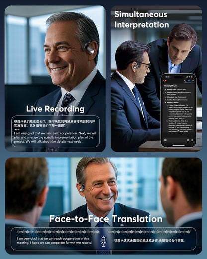 AI Translation Earbuds - Real-Time 144 Language Translator, 3-in-1 Device for Travel & Learning with Charging Cradle