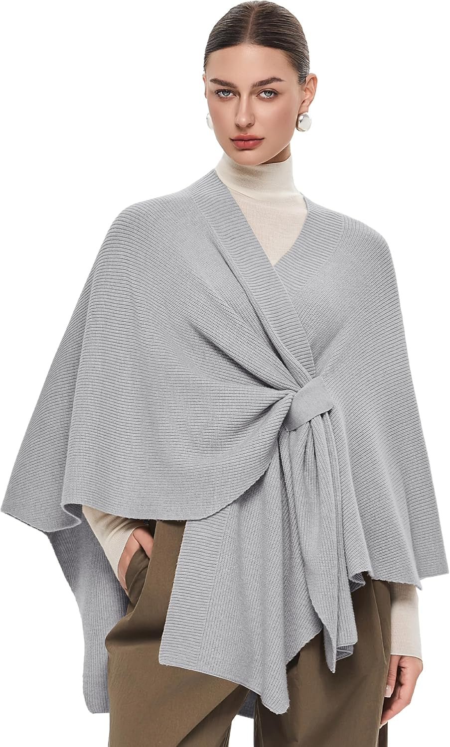 Elegant  Women's Soft Shawl Wrap - Cozy Open Front Poncho Sweater for All Seasons