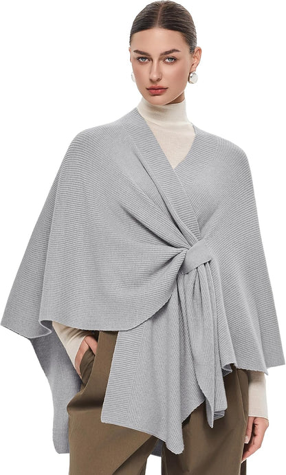 Elegant  Women's Soft Shawl Wrap - Cozy Open Front Poncho Sweater for All Seasons