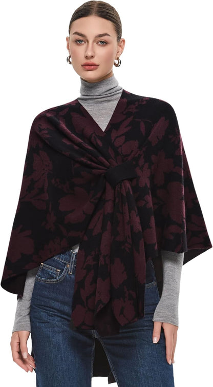Elegant  Women's Soft Shawl Wrap - Cozy Open Front Poncho Sweater for All Seasons