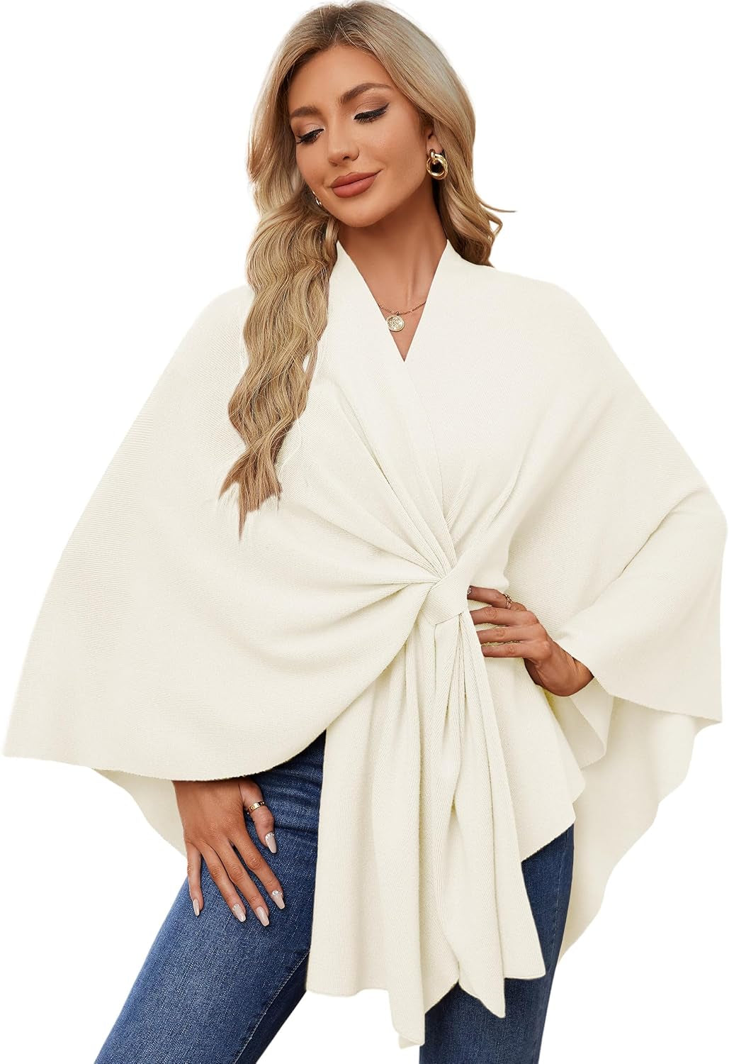Elegant  Women's Soft Shawl Wrap - Cozy Open Front Poncho Sweater for All Seasons
