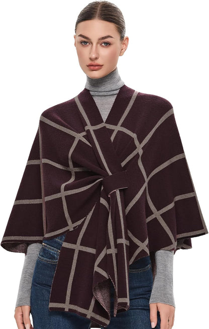 Elegant  Women's Soft Shawl Wrap - Cozy Open Front Poncho Sweater for All Seasons