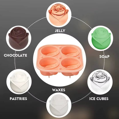 Large 3D Flower Ice Molds - Create 4 Giant Cute Ice Cubes with Silicone Rubber Tray