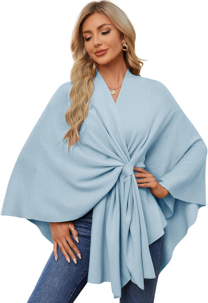 Elegant  Women's Soft Shawl Wrap - Cozy Open Front Poncho Sweater for All Seasons