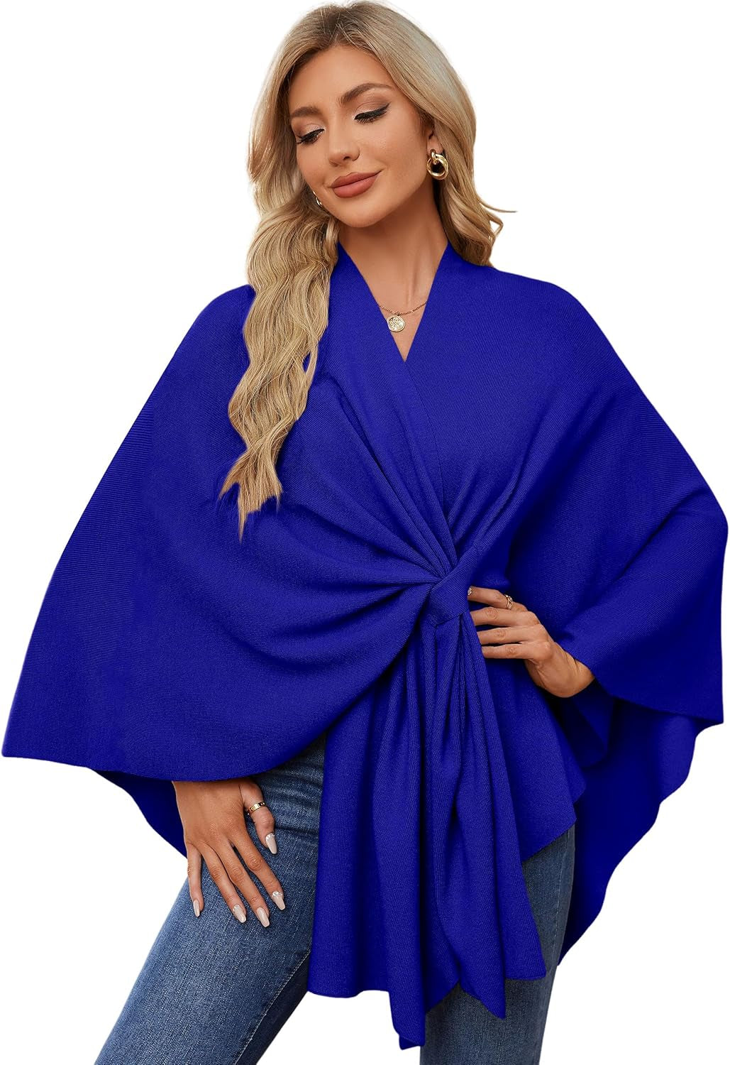 Elegant  Women's Soft Shawl Wrap - Cozy Open Front Poncho Sweater for All Seasons