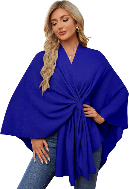 Elegant  Women's Soft Shawl Wrap - Cozy Open Front Poncho Sweater for All Seasons