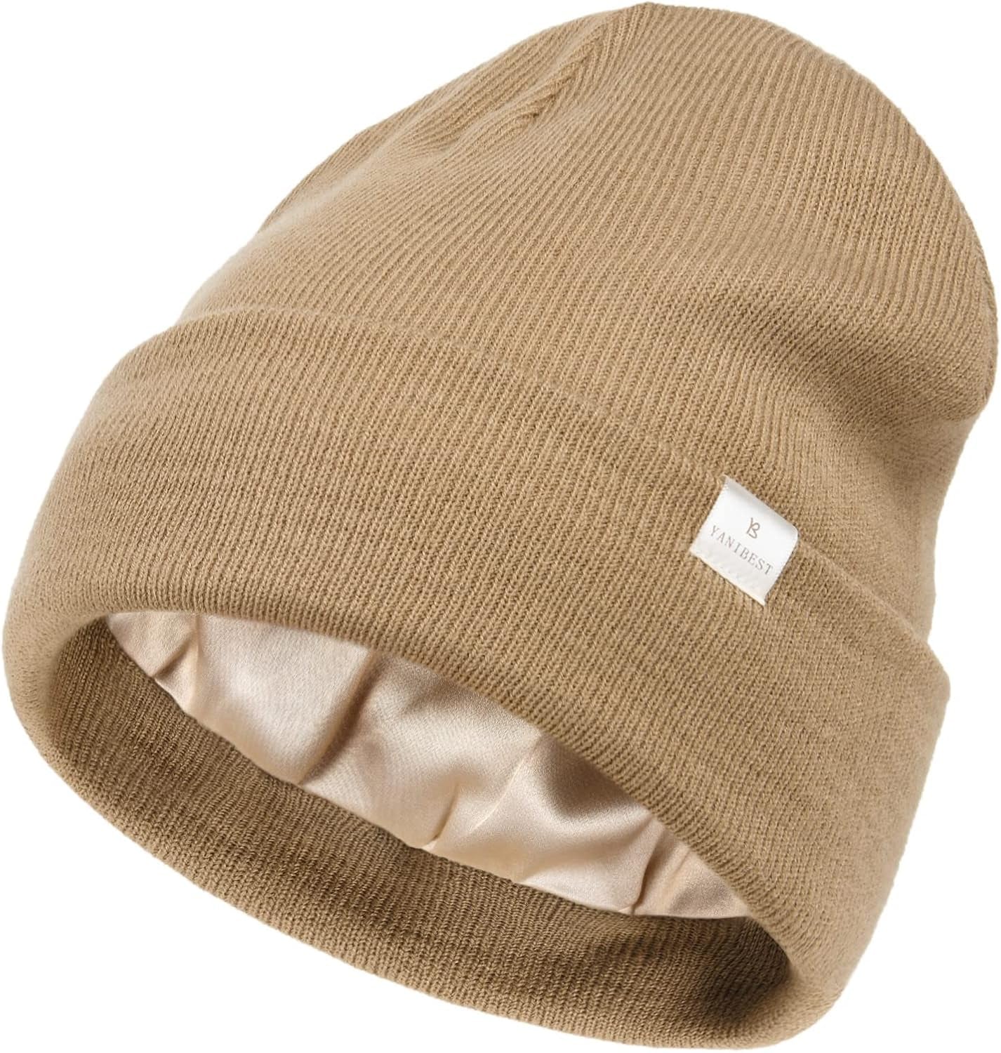 Satin Lined Beanie - Stylish Winter Hat for Women & Men, Reduces Frizz, Soft Slouchy Cuffed Design, Less Static