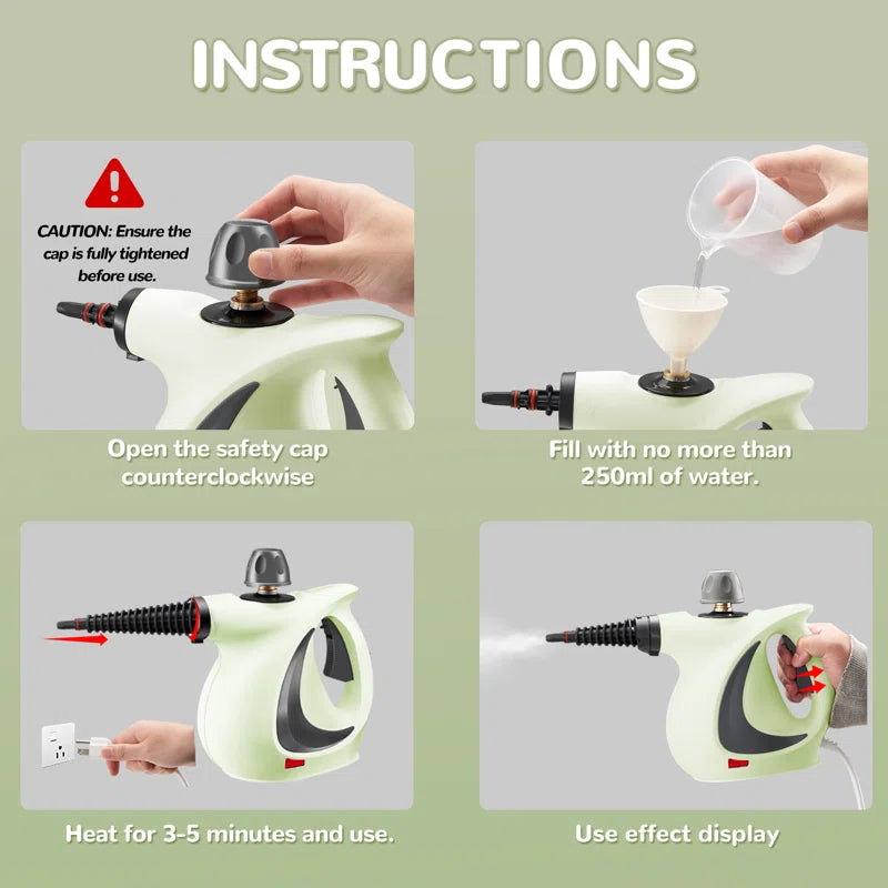 Powerful Handheld Steam Cleaner - Ultimate Portable Steamer with 11-Piece Accessory Set for All Your Cleaning Needs: Floors, Cars, Carpets, Upholstery, and More!