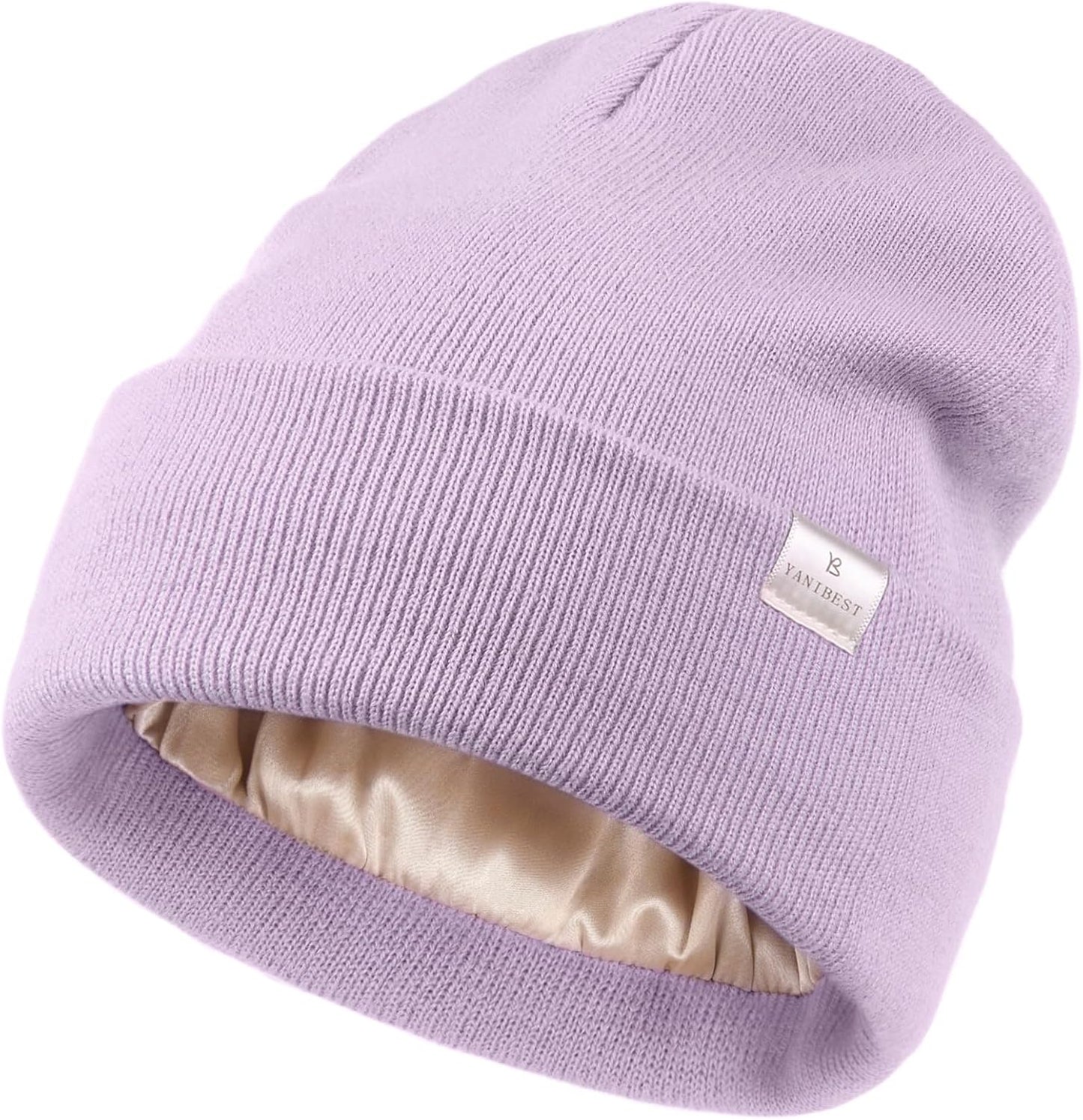 Satin Lined Beanie - Stylish Winter Hat for Women & Men, Reduces Frizz, Soft Slouchy Cuffed Design, Less Static