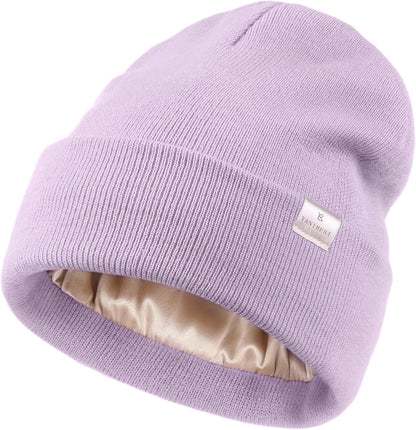 Satin Lined Beanie - Stylish Winter Hat for Women & Men, Reduces Frizz, Soft Slouchy Cuffed Design, Less Static