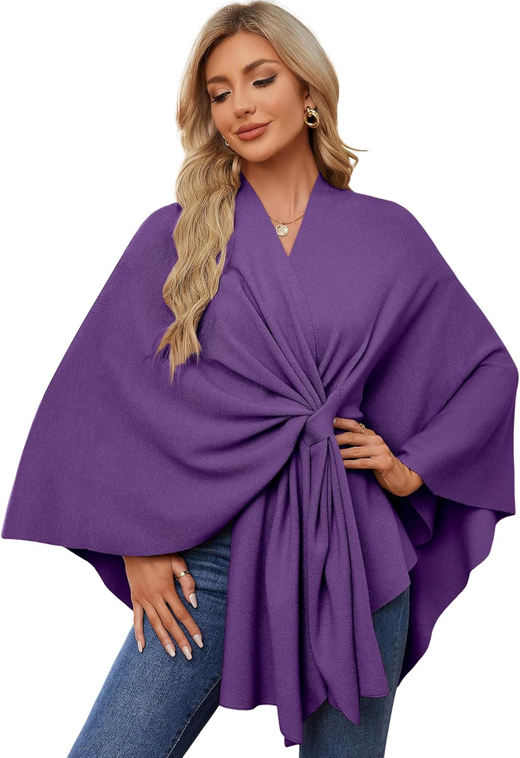 Elegant  Women's Soft Shawl Wrap - Cozy Open Front Poncho Sweater for All Seasons