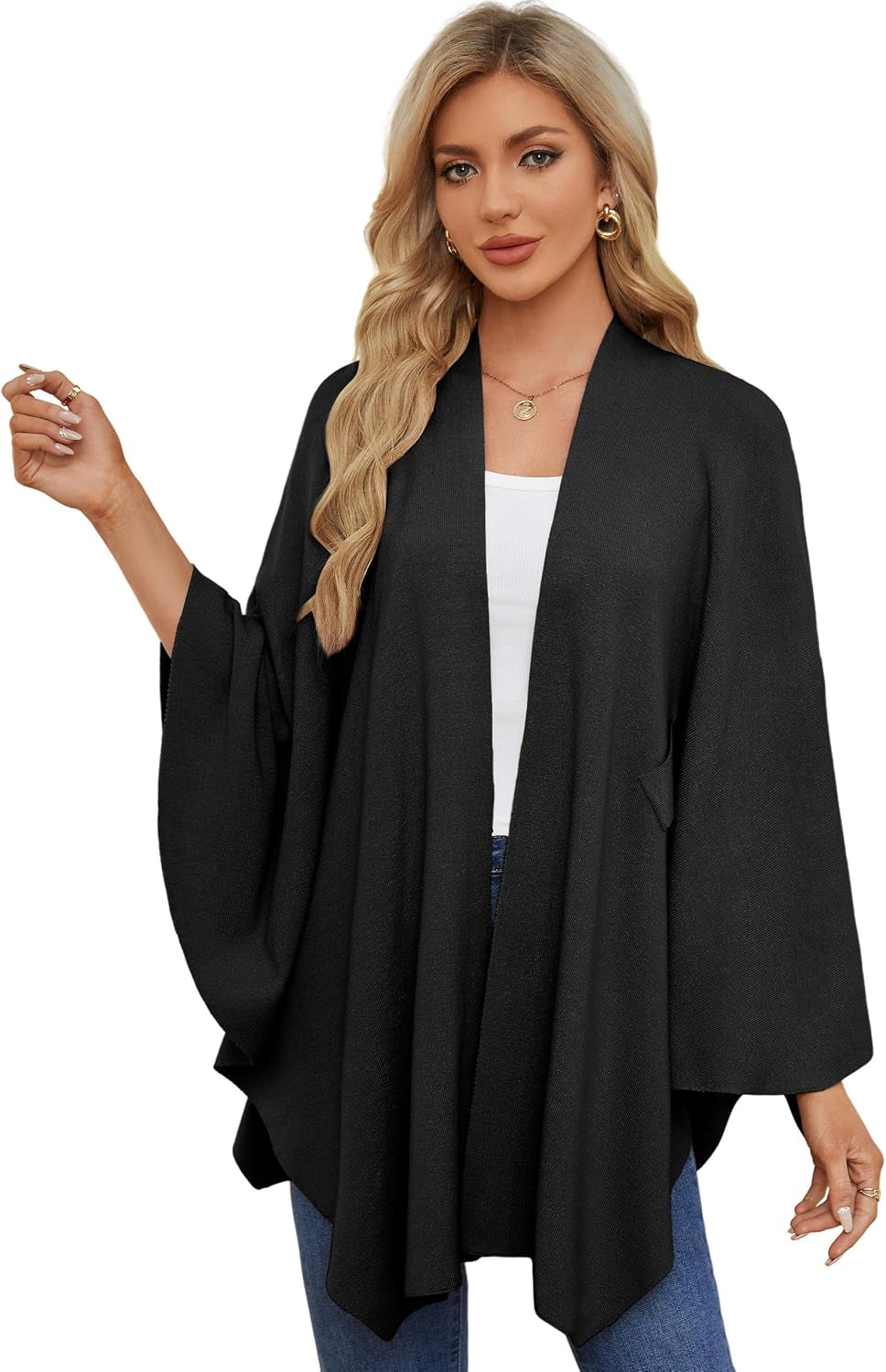 Elegant  Women's Soft Shawl Wrap - Cozy Open Front Poncho Sweater for All Seasons